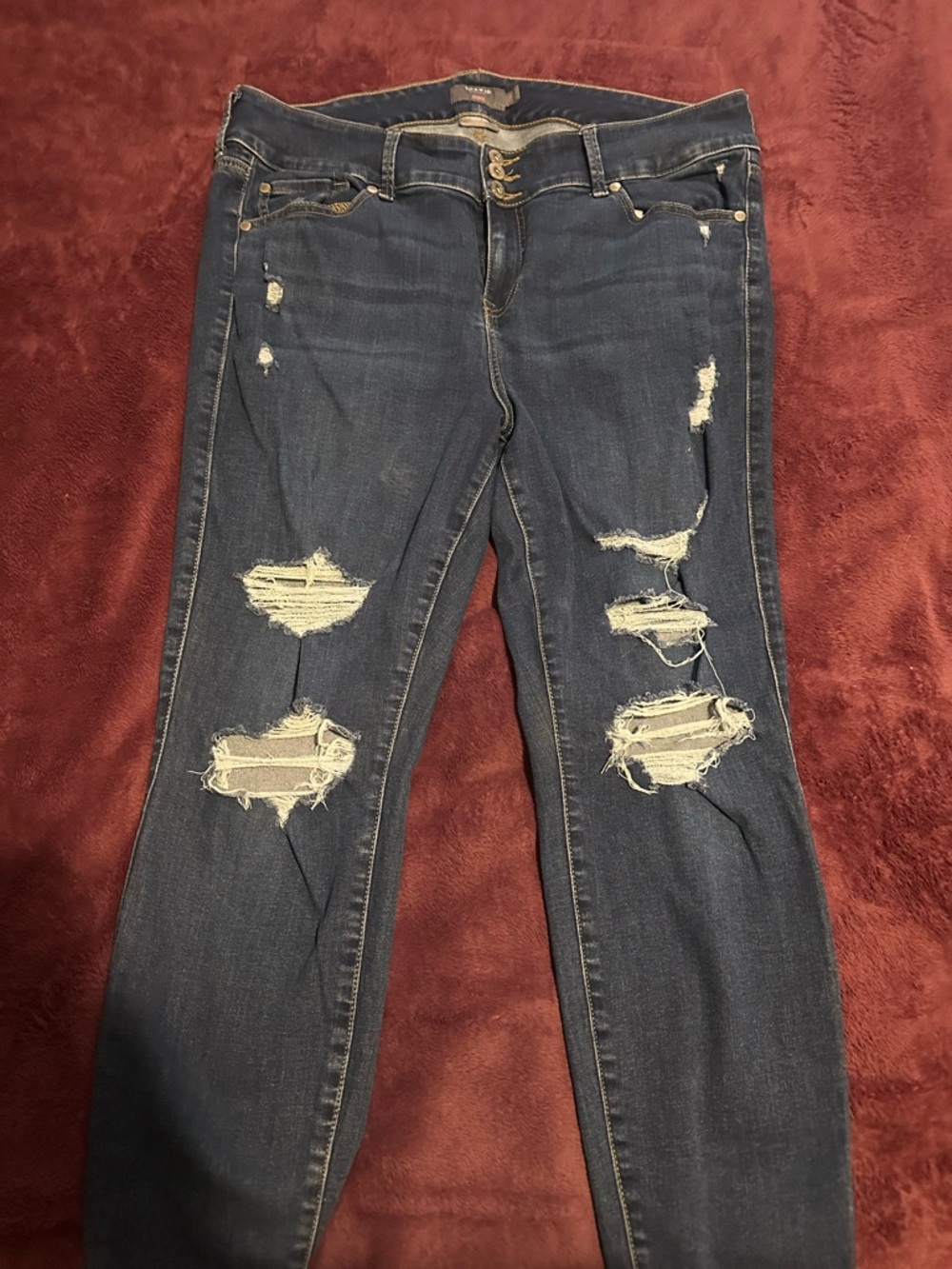 torrid Distressed Dark Blue Skinny Jeans